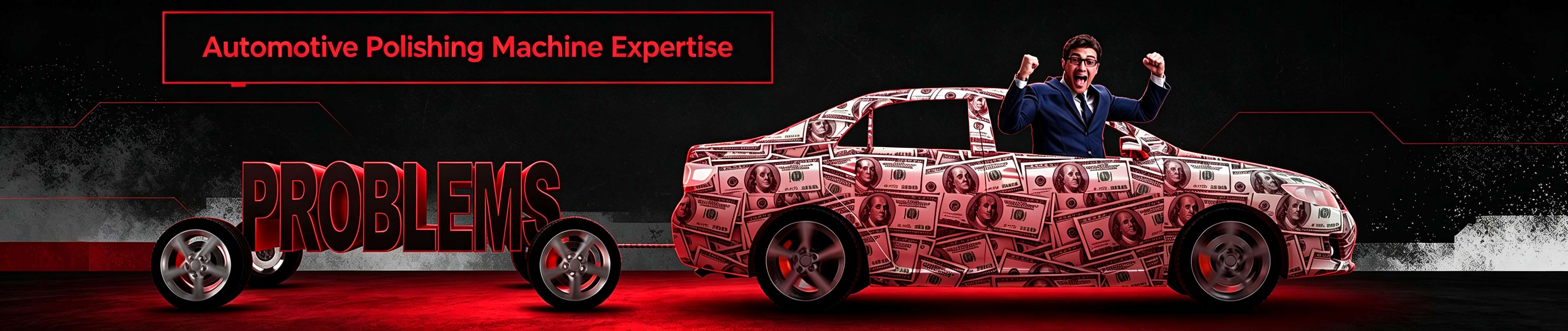 Cash covers the vehicle, and the wheels symbolize tackling challenges. This demonstrates the professional expertise behind dual-action and rotary car polishers.
